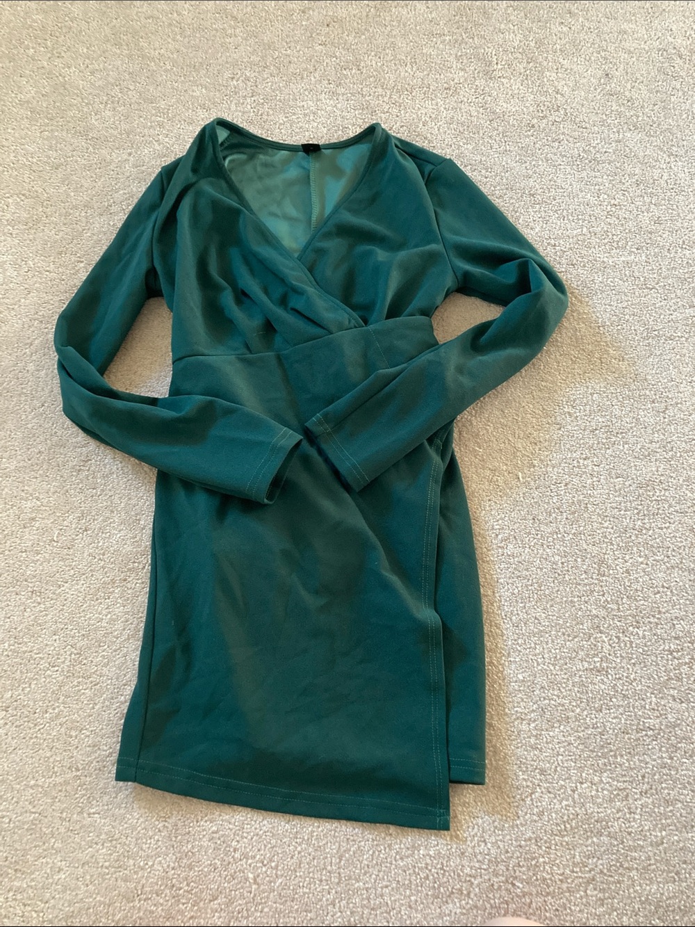 SHEIN Teal Green Long Sleeve Wrap-Style Dress